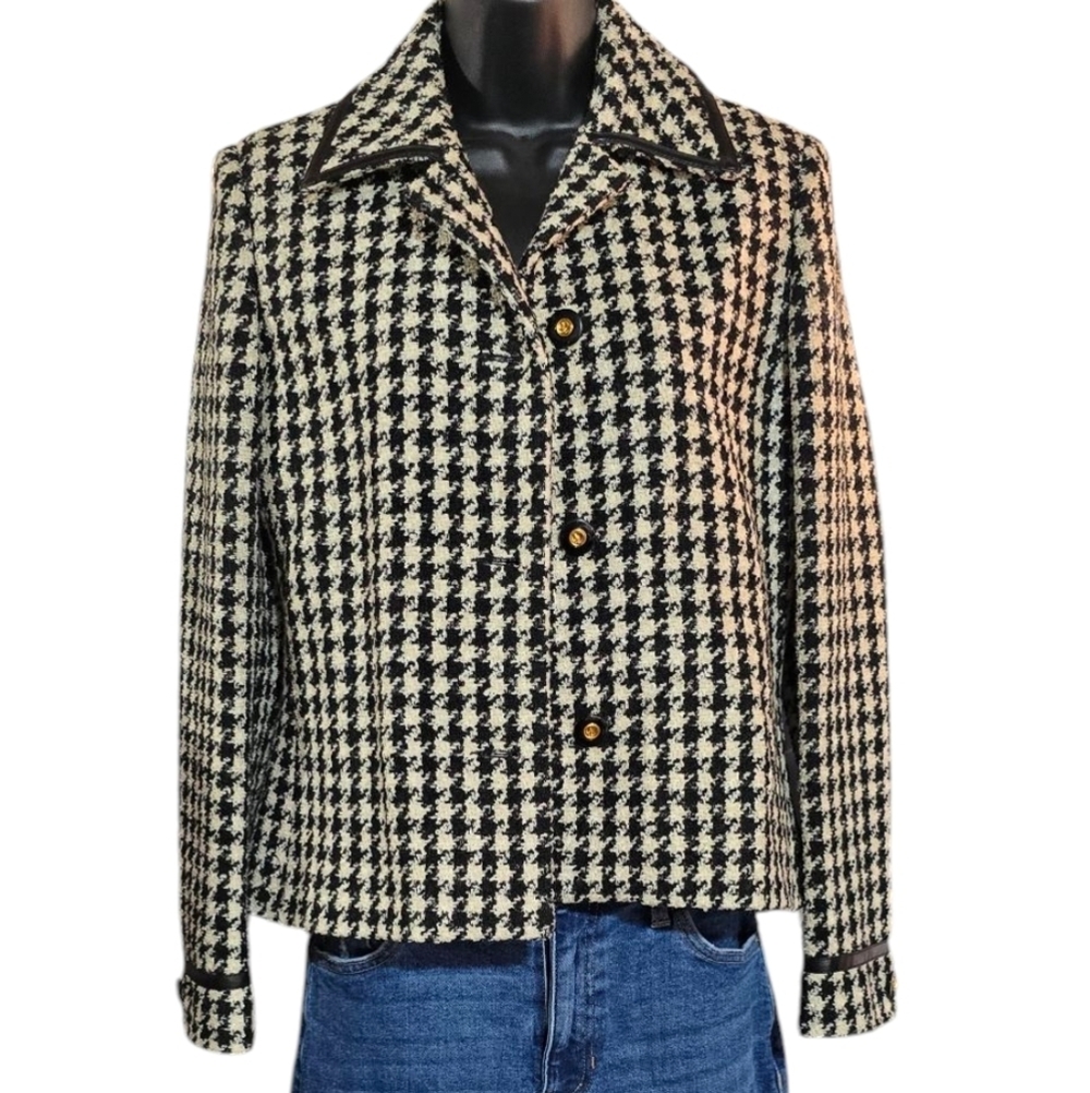Casual Corner Wool Blend  Black and White Houndstooth Jacket